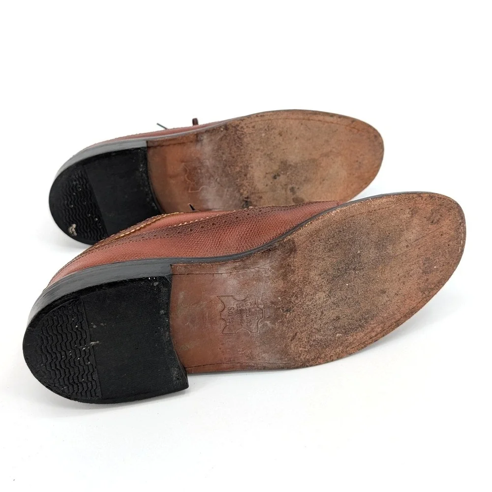 Sears Mens Brown Pebble Grain Leather Wingtip Oxford Dress Shoes‎ Distressed